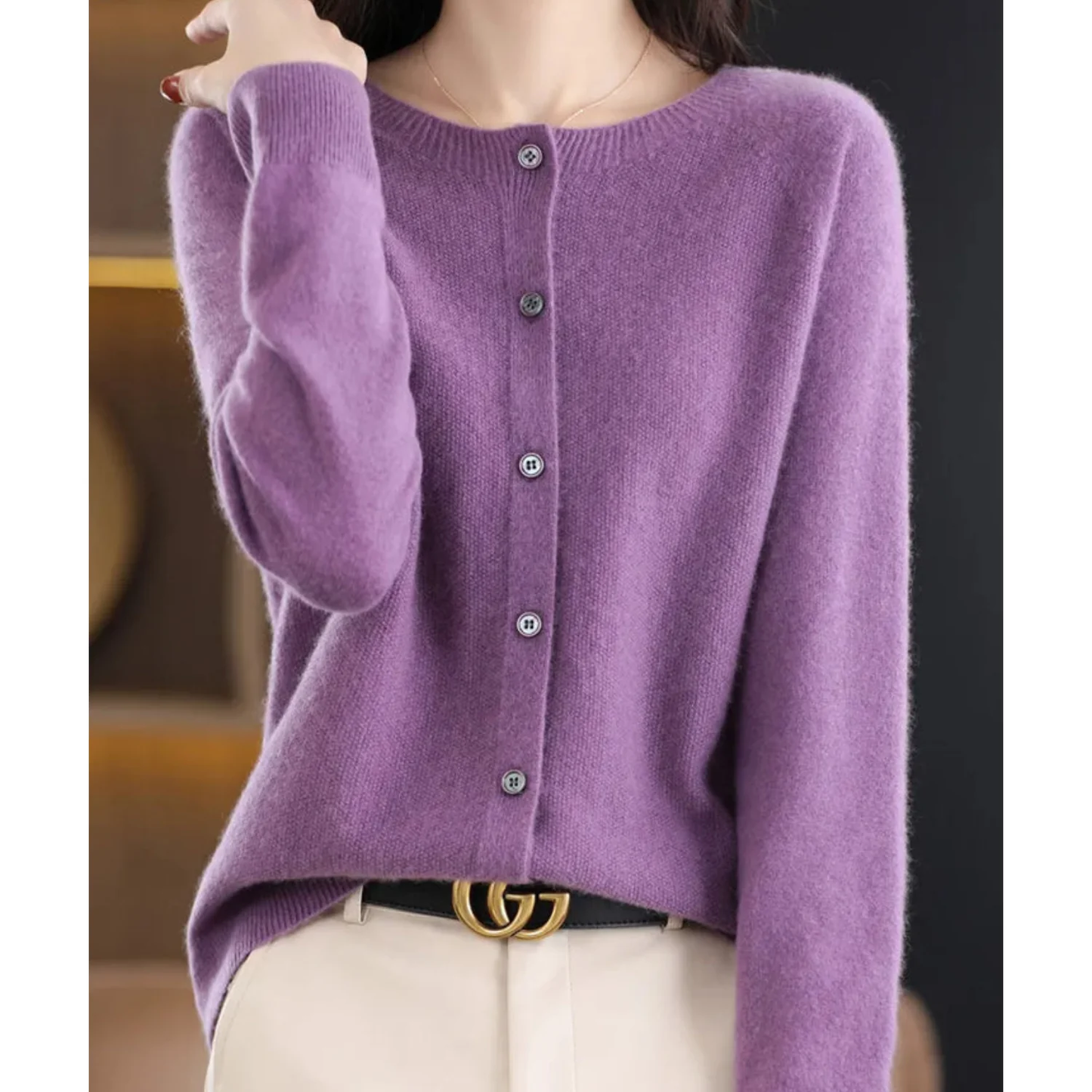 Gebreide Cardigan met Knopen – Zachte Trui met V-Hals