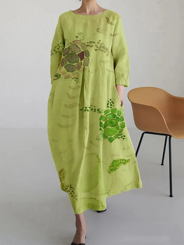 Lange Jurk Dames – Abstract Print Casual Maxi Jurk met Lange Mouwen
