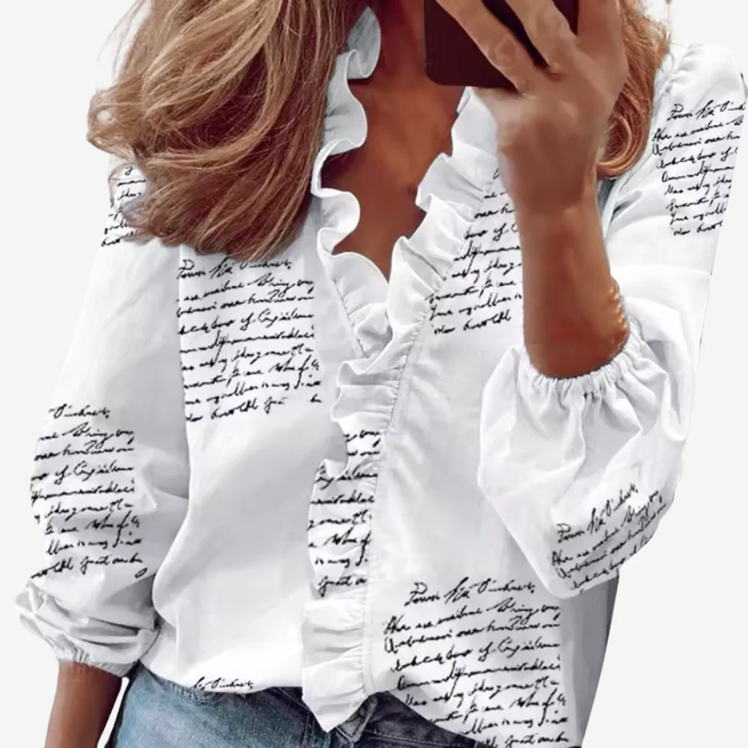 Ruffle V-Hals Blouse – Elegante Look met Subtiele Volants