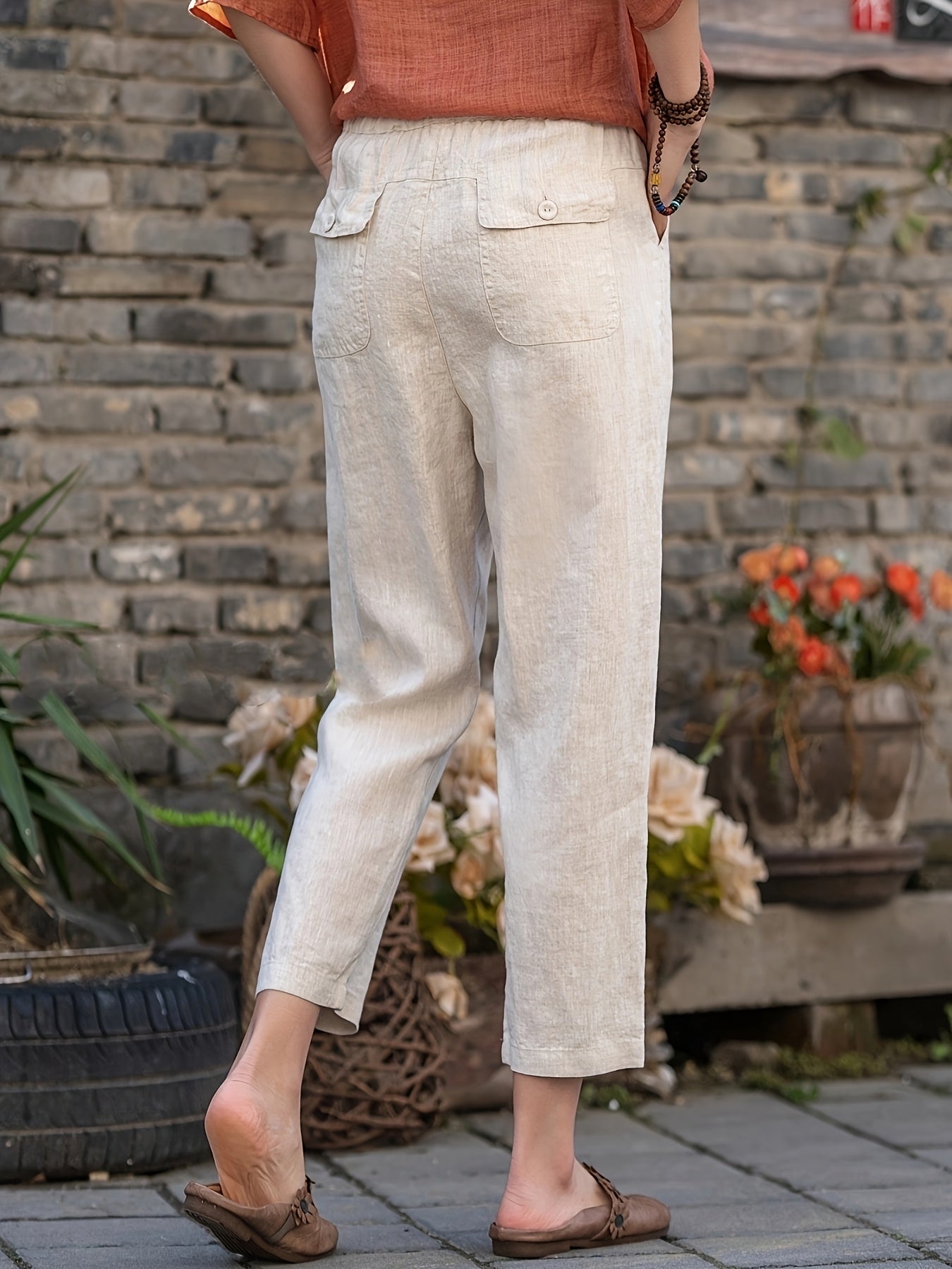 Dames Linnenbroek – Lichtgewicht 7/8 Model met Elastische Taille