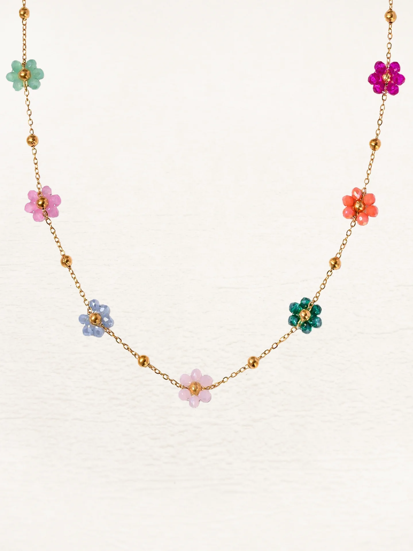 Dames ketting met kralenbloemen – Fijne ketting met kleurrijke bloemdetails