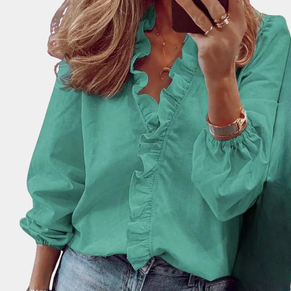 Ruffle V-Hals Blouse – Elegante Look met Subtiele Volants