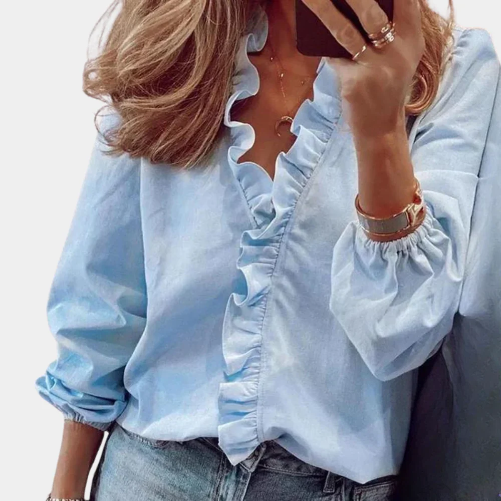 Ruffle V-Hals Blouse – Elegante Look met Subtiele Volants