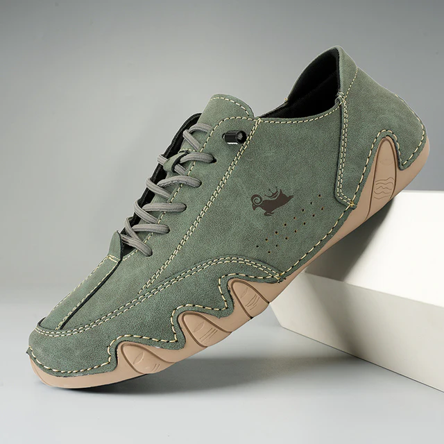Heren Casual Instappers – Flexibele Antislip Sneakers met Vetersluiting en Rubberen Zool