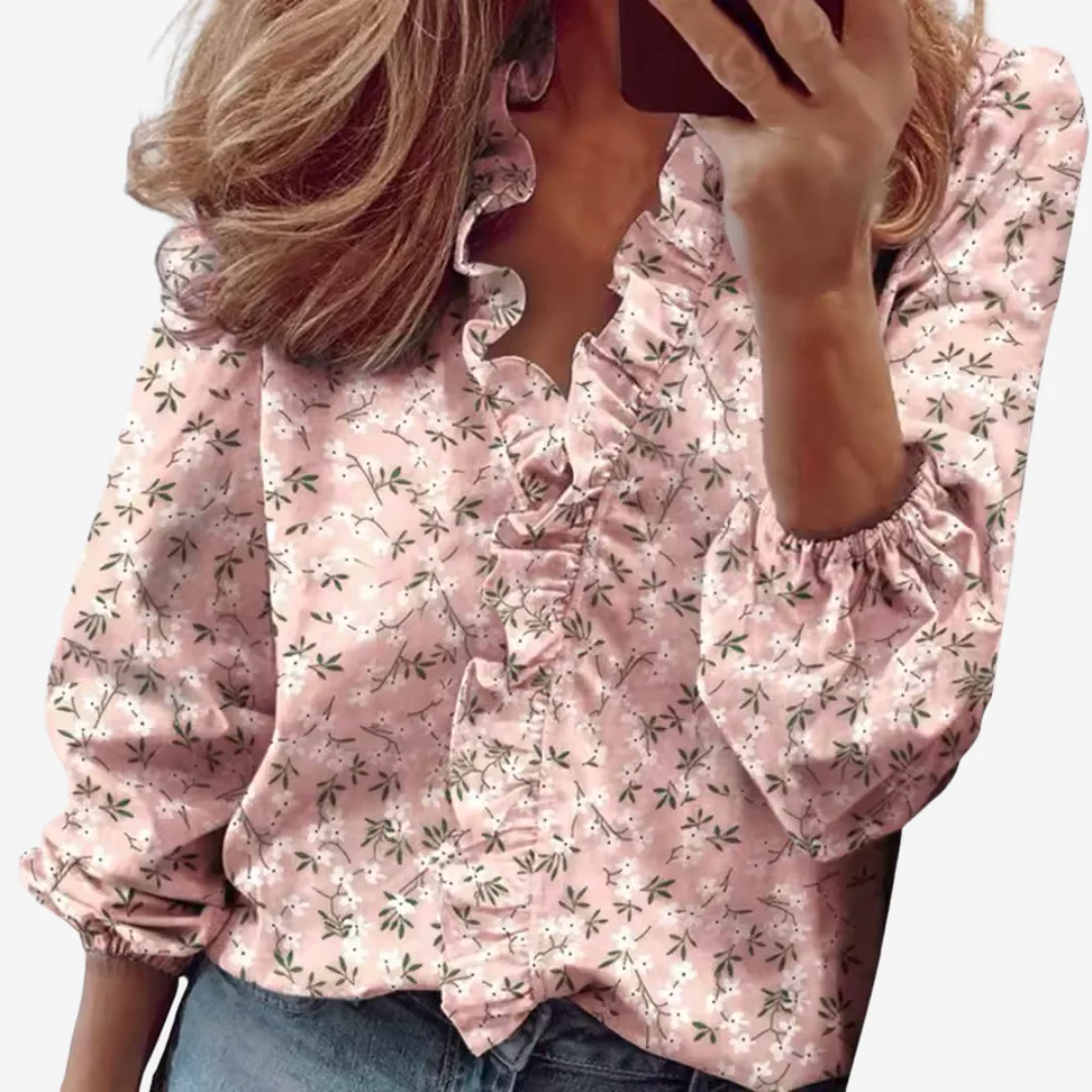Ruffle V-Hals Blouse – Elegante Look met Subtiele Volants