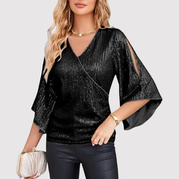 Lurex Wrap Top met Splitmouwen – Feestelijk en Chic