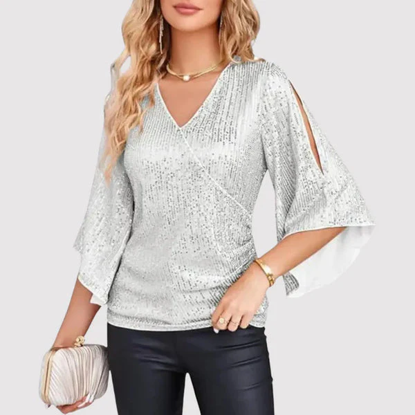 Lurex Wrap Top met Splitmouwen – Feestelijk en Chic