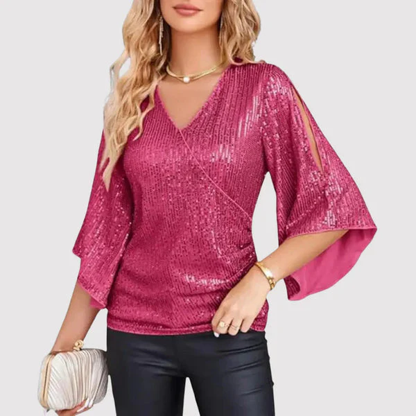 Lurex Wrap Top met Splitmouwen – Feestelijk en Chic