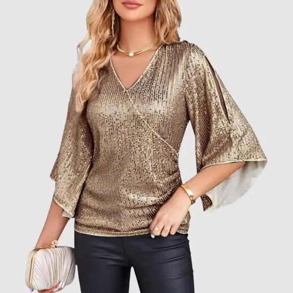 Lurex Wrap Top met Splitmouwen – Feestelijk en Chic