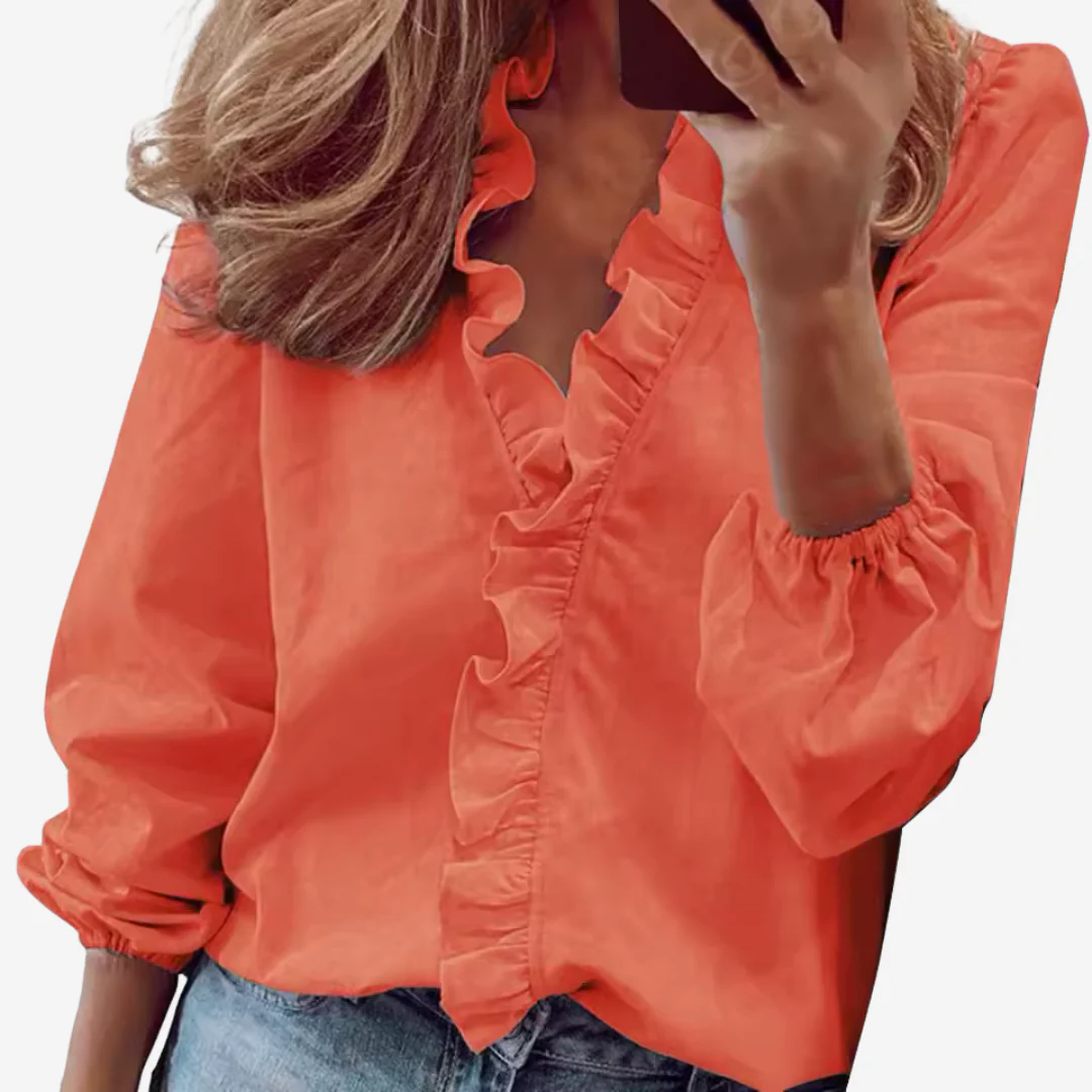 Ruffle V-Hals Blouse – Elegante Look met Subtiele Volants