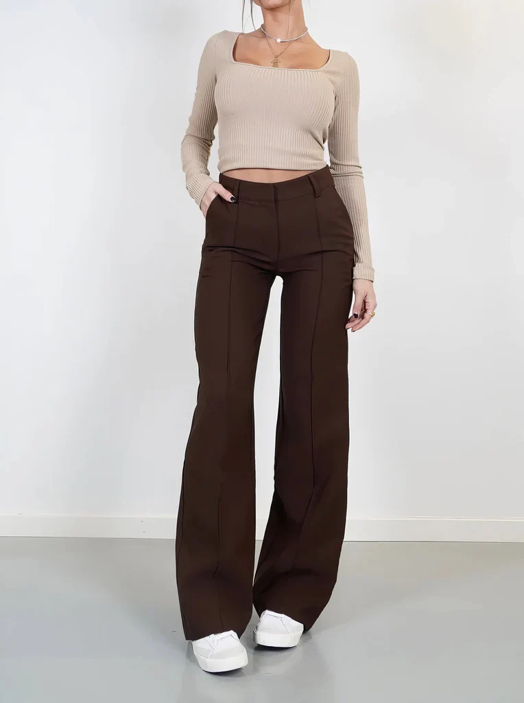 Flared Broek Dames High Waisted – Uitlopende Stretchbroek met Naden