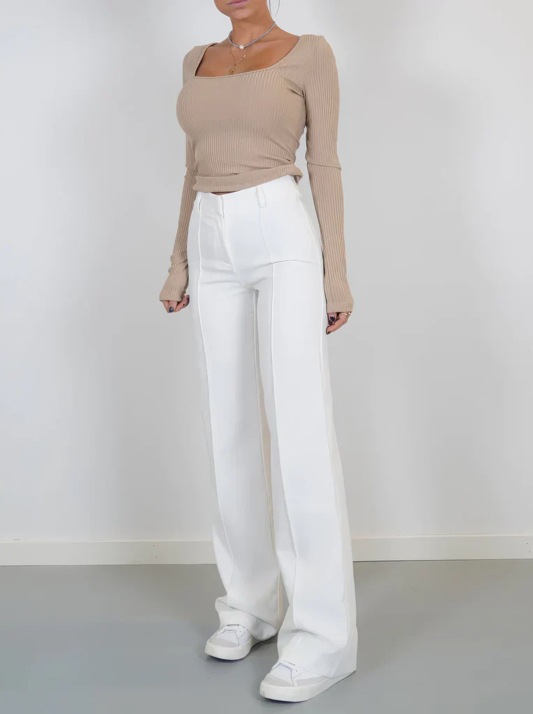 Flared Broek Dames High Waisted – Uitlopende Stretchbroek met Naden