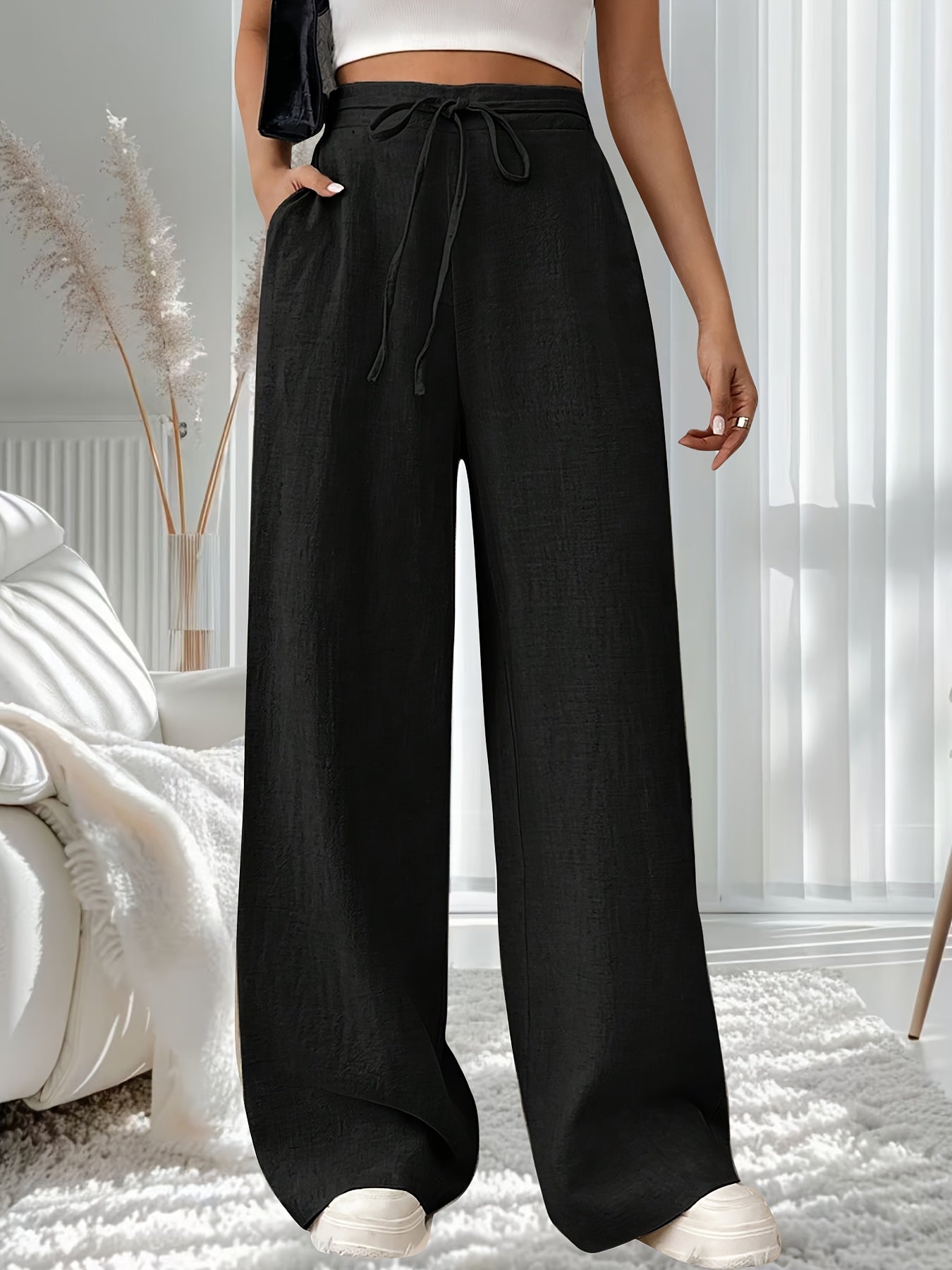 Dames broek – Wijde broek met hoge taille en striksluiting