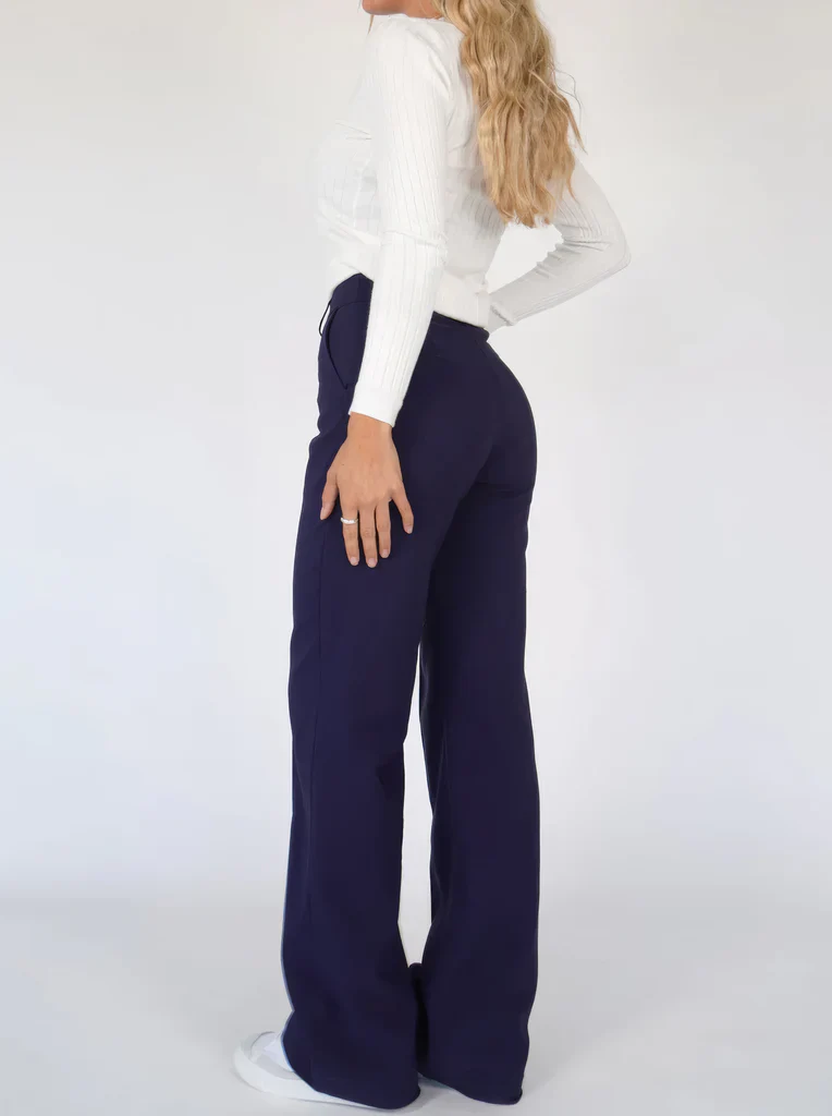 Flared Broek Dames High Waisted – Uitlopende Stretchbroek met Naden