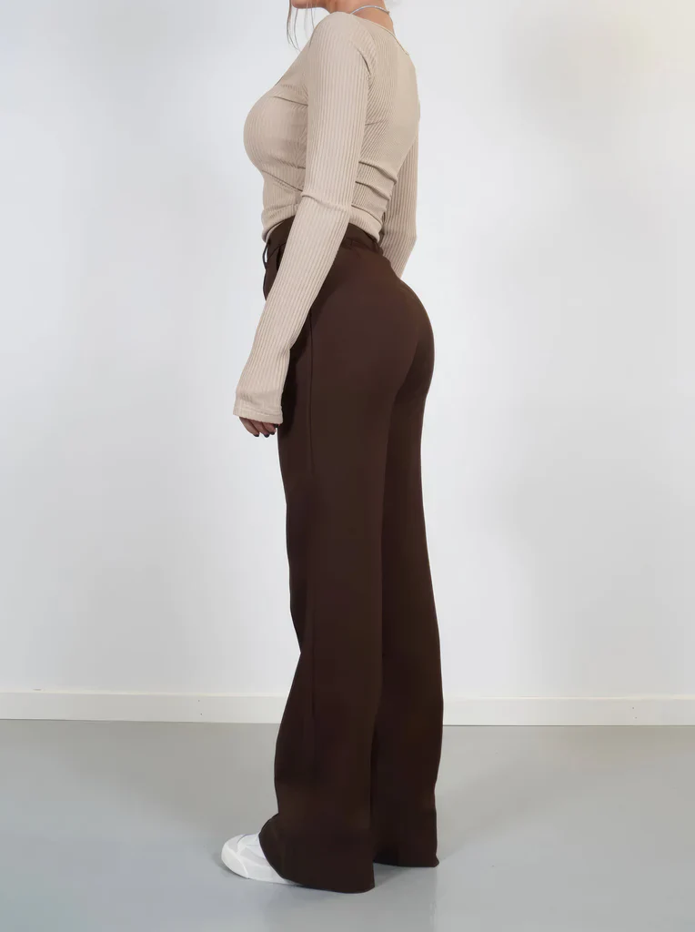 Flared Broek Dames High Waisted – Uitlopende Stretchbroek met Naden