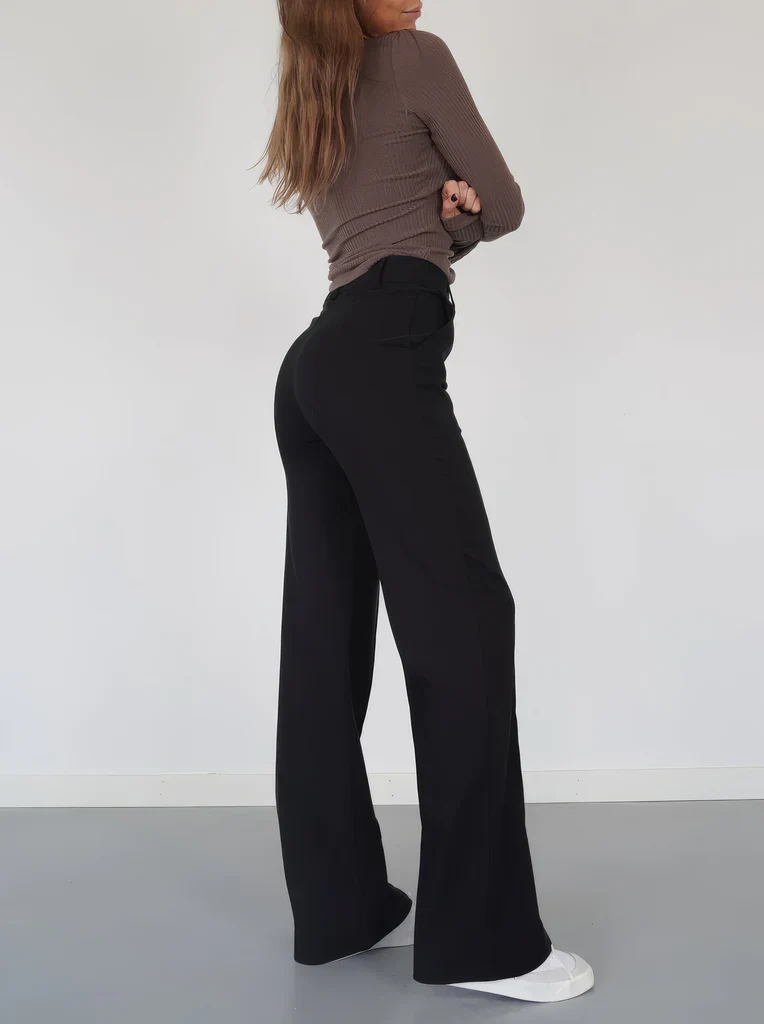 Flared Broek Dames High Waisted – Uitlopende Stretchbroek met Naden