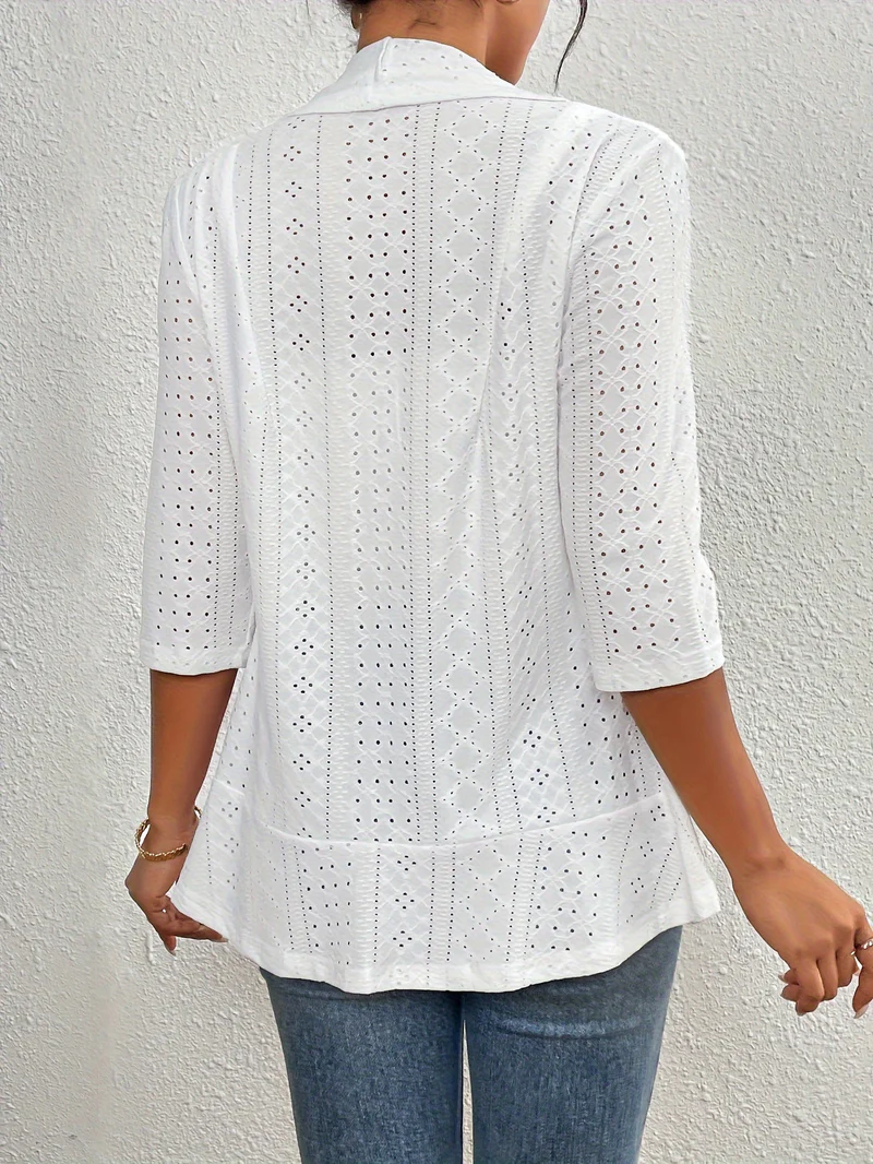 Open Zomerblazer Dames met Gehaakt Motief – Luchtige Blazer met 3/4 Mouwen