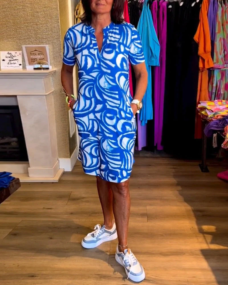 Jurk met Abstracte Print – Zomers Comfort in Casual Stijl