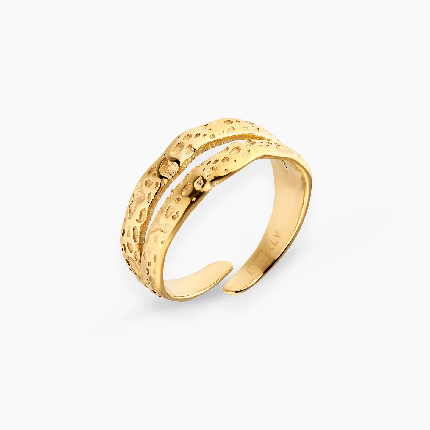 Dames ring – Open design met gehamerde structuur en splitvorm