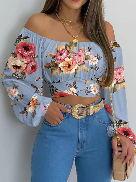 Off-Shoulder Crop Top – Elegante Boho Stijl met Lange Mouwen