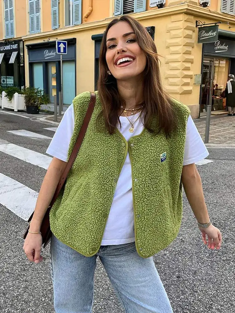 Fleece Bodywarmer – Mouwloos Vest met Drukknoopsluiting