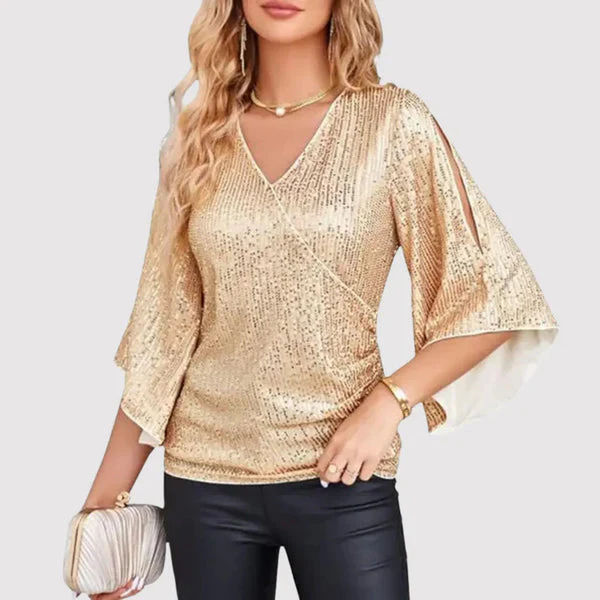 Lurex Wrap Top met Splitmouwen – Feestelijk en Chic