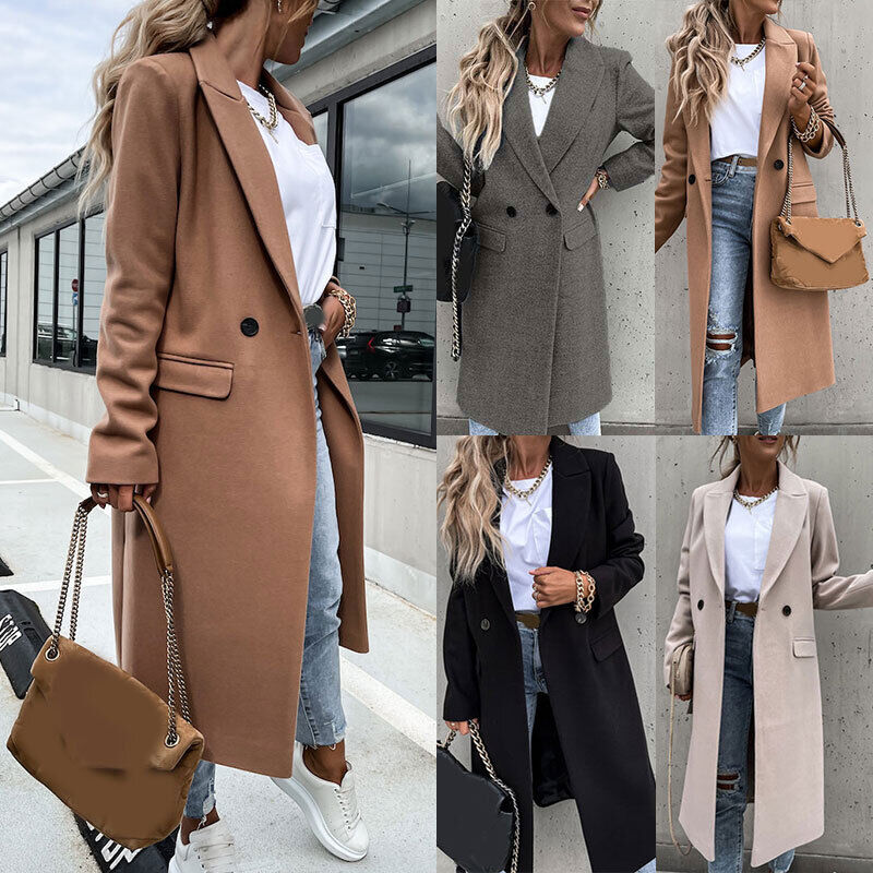Lange Mantel met Revers – Klassieke Jas met Knopen