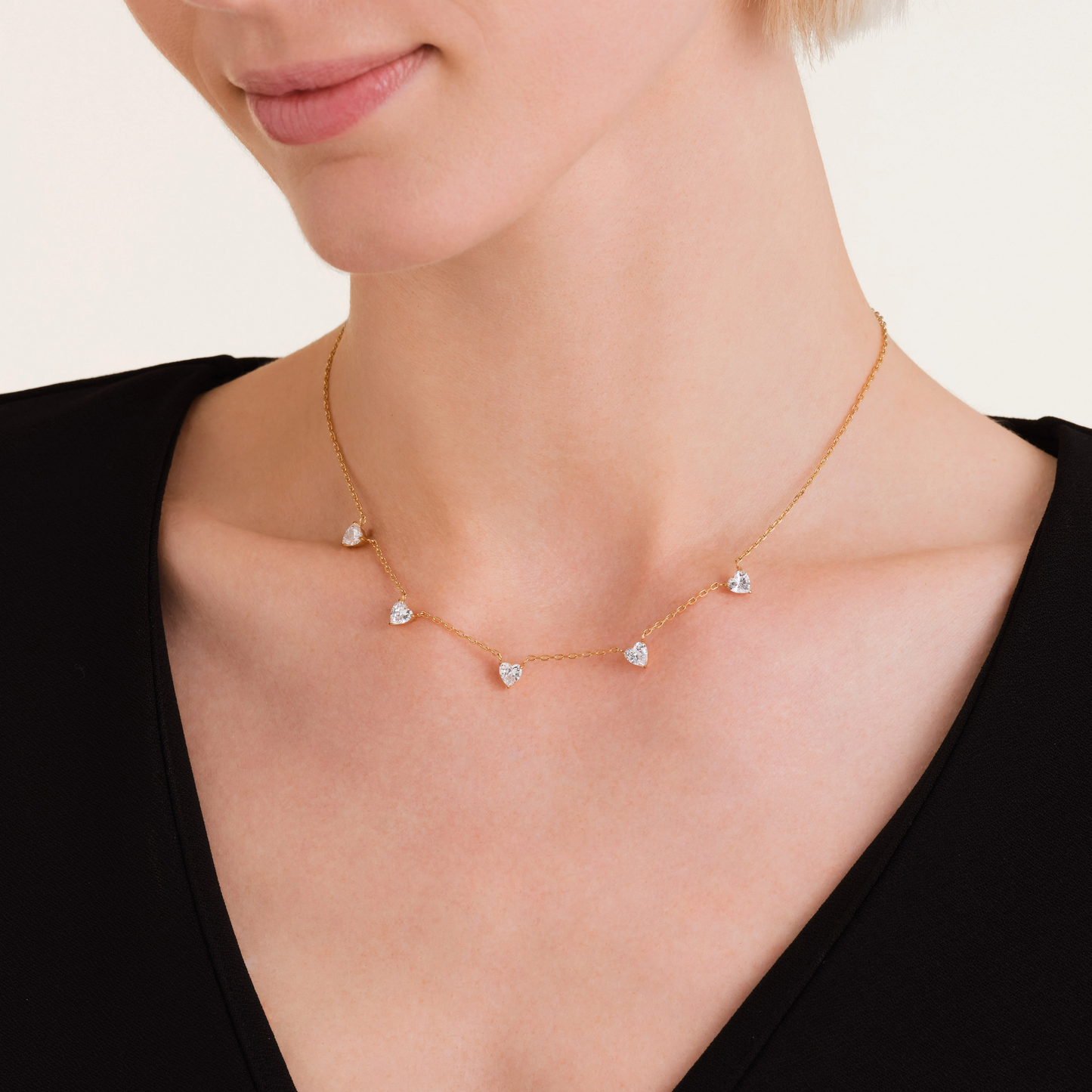 Dames Ketting – Halsketting met Hartvormige Zirconia Steentjes