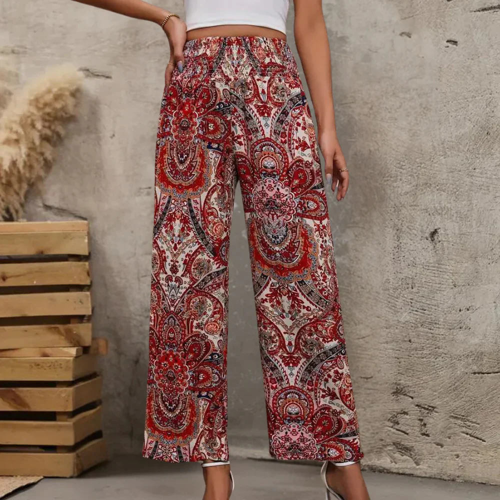 Luchtige broek met paisleyprint – Elastische tailleband en rechte pijpen