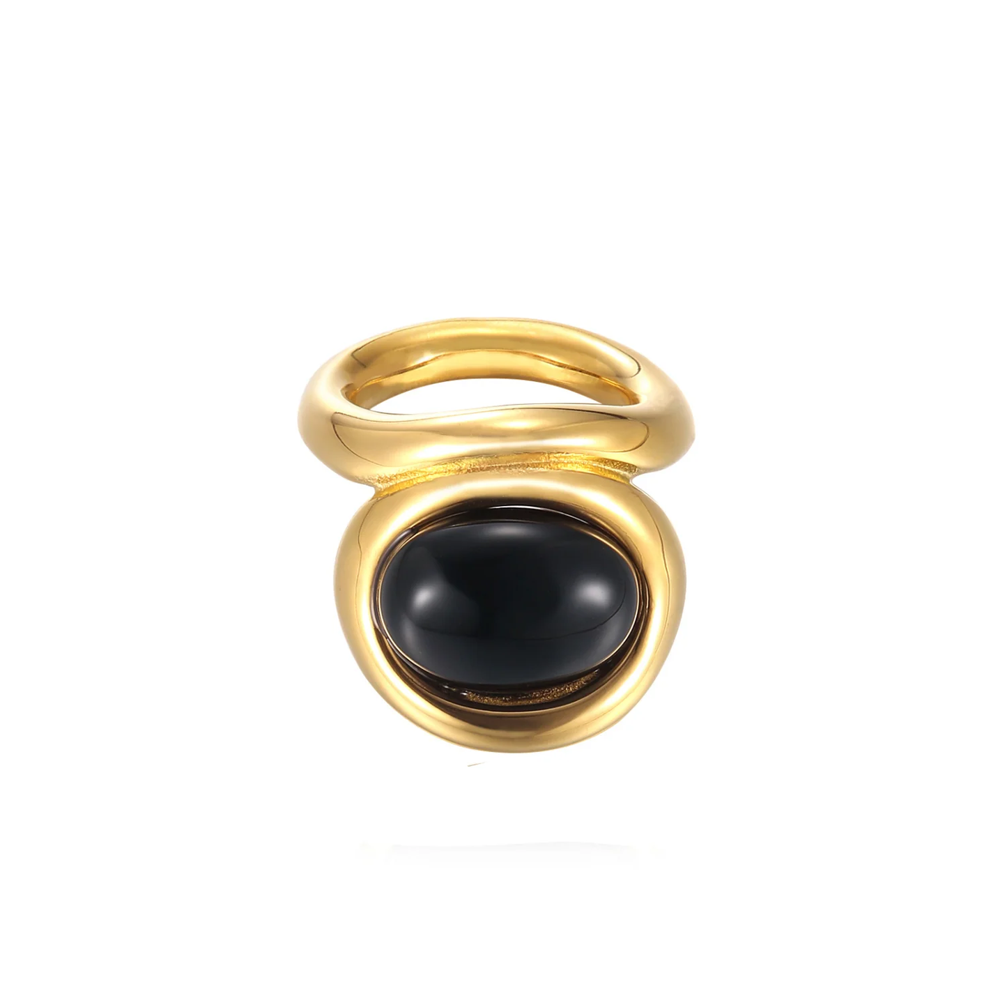 Dames Ring – Zwarte Steen met Gedraaide Rand