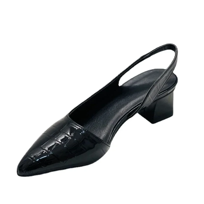 Dames slingback hakken – Puntige neus met blokhak en krokodillenstructuur