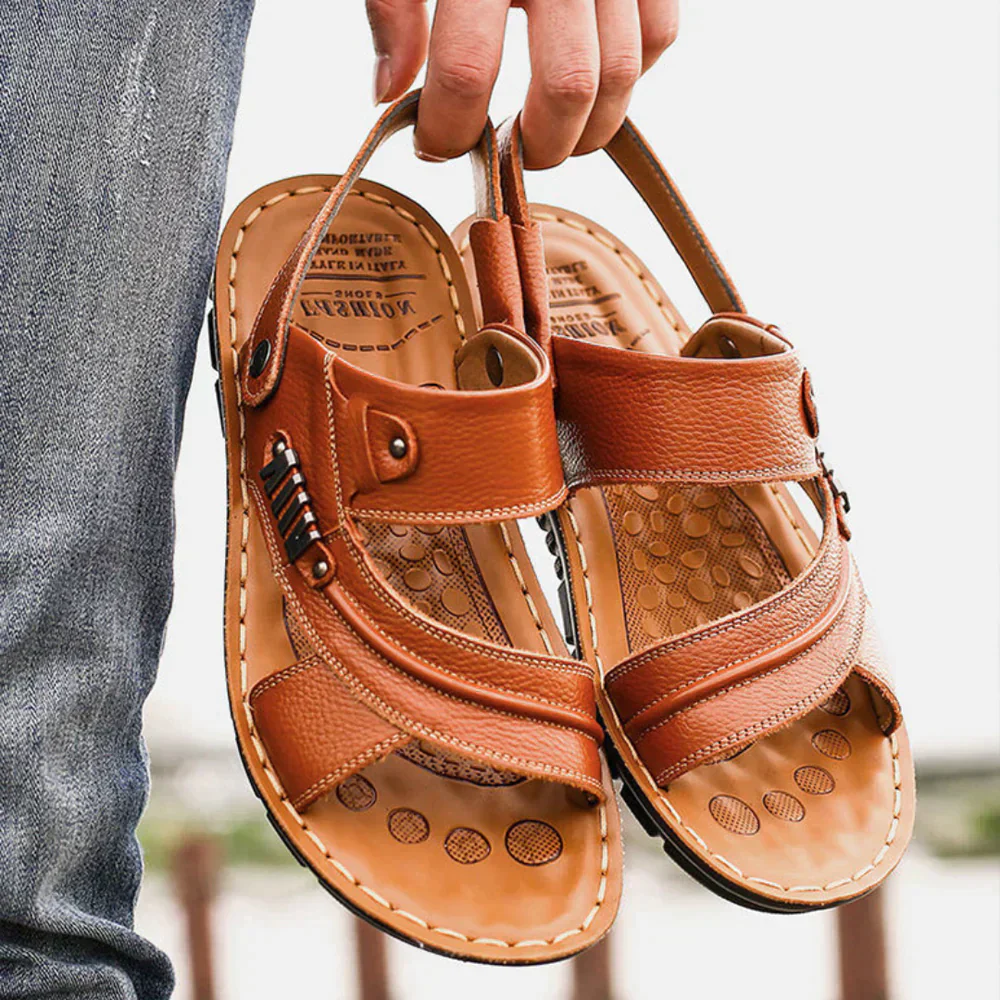 Dames Leren Sandalen met Open Teen – Ademend Ontwerp en Rubberen Zool