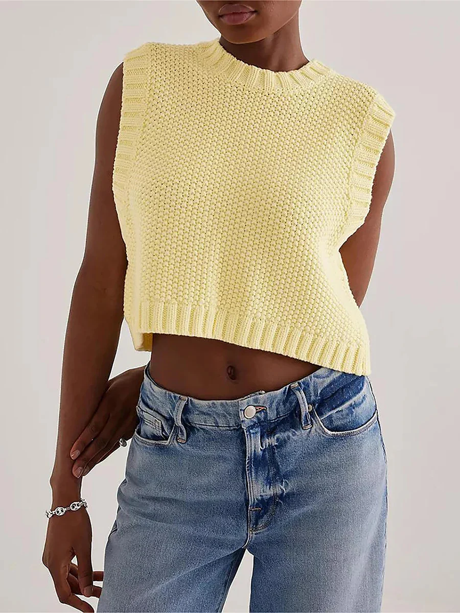 Dames Gebreide Crop Top - Mouwloos - Ronde Hals - Zomertrui