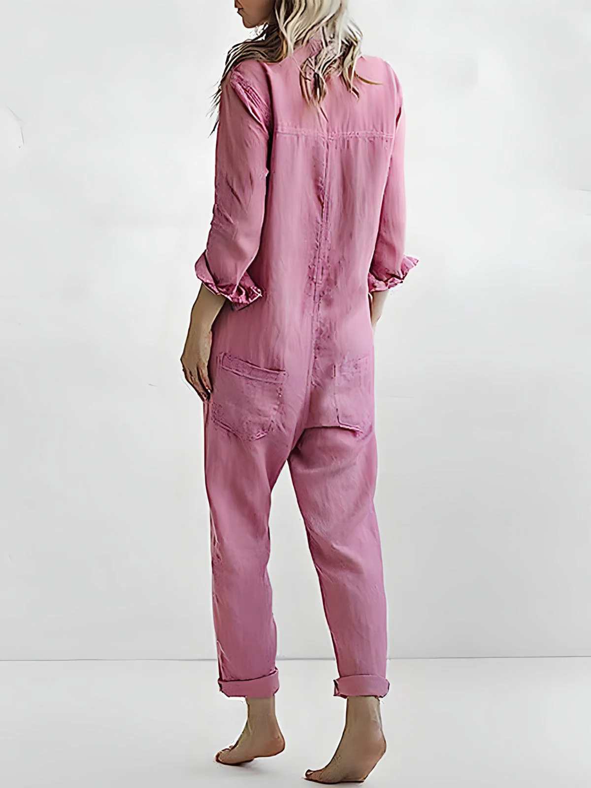 Dames Jumpsuit – Losvallend Pak met Knoopsluiting en Lange Mouwen
