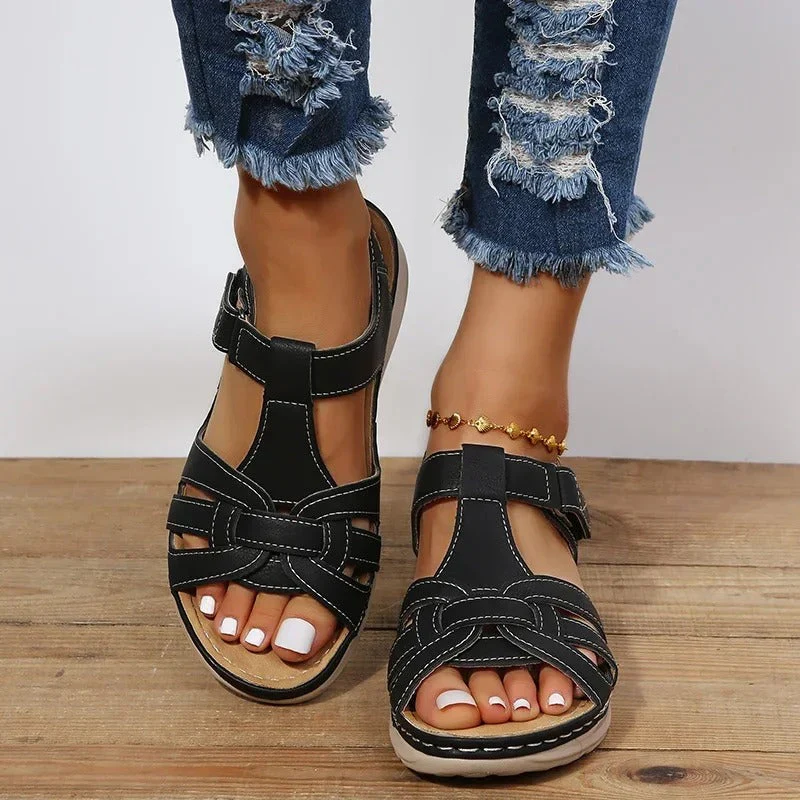 Sandalen – Verstelbare leren look met gewatteerde zool