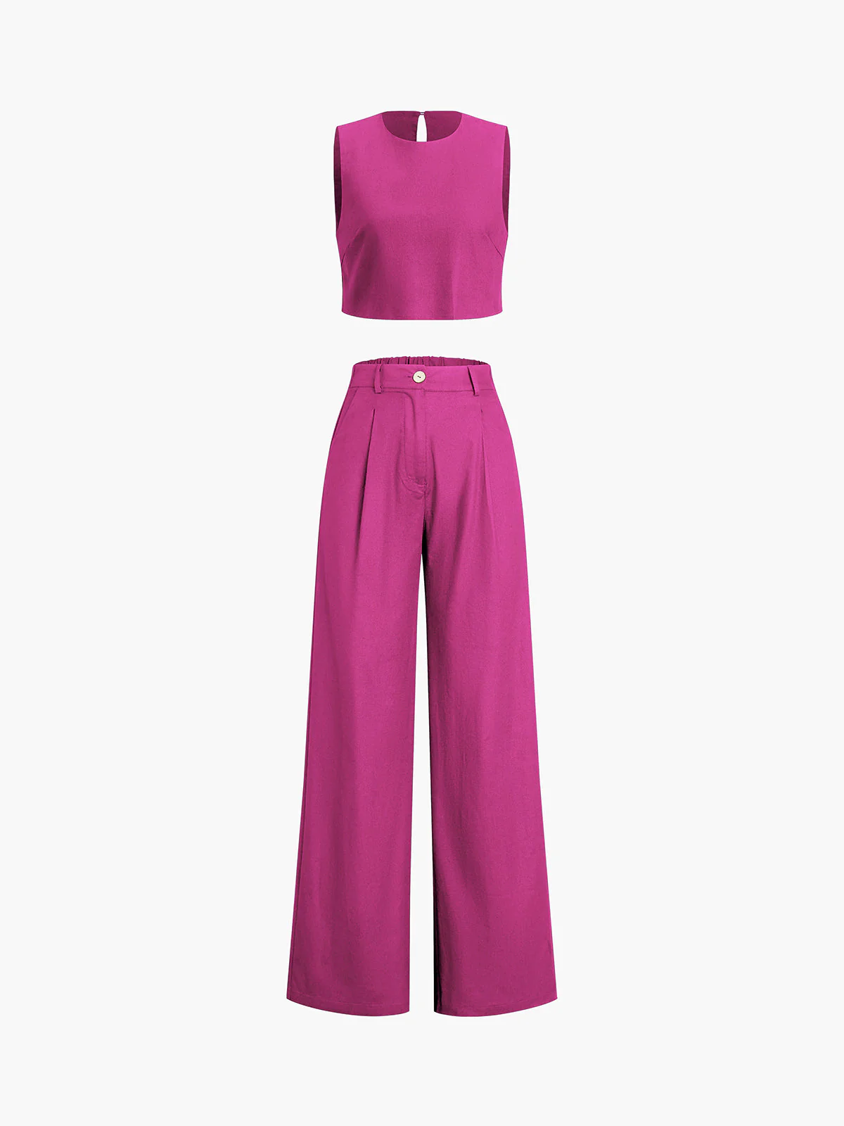 Tweedelige dames set – Mouwloze cropped top en wijde pantalon