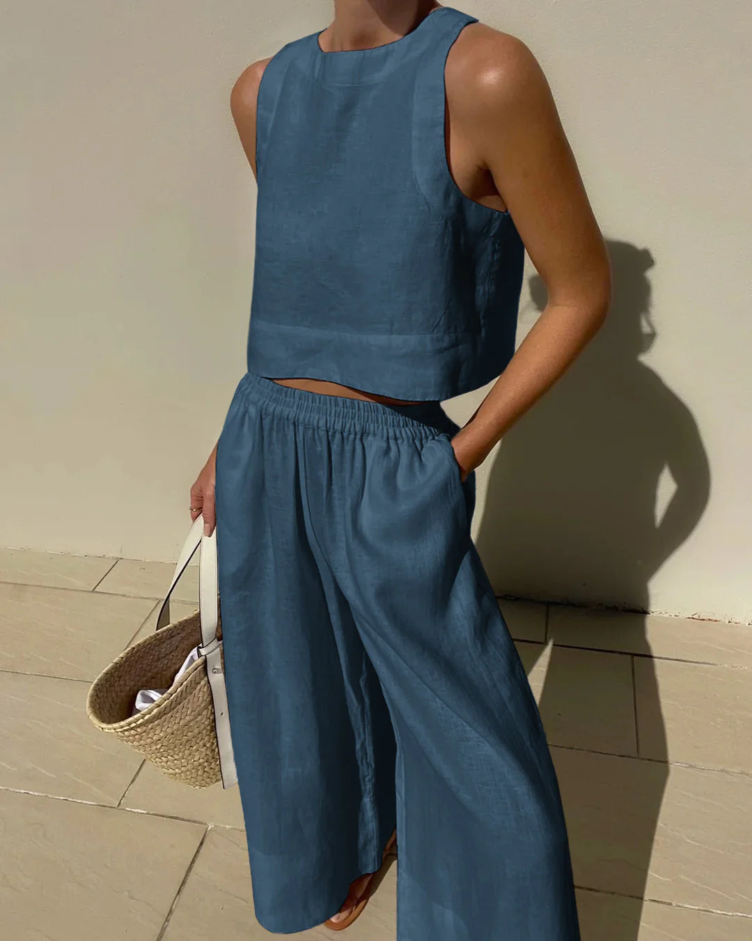 Linnen Set Dames – Mouwloze Top met Wijde Broek