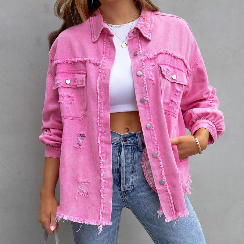Dames Denim Jas - Ruwe Afwerking - Destroyed Look - Casual Oversized Model