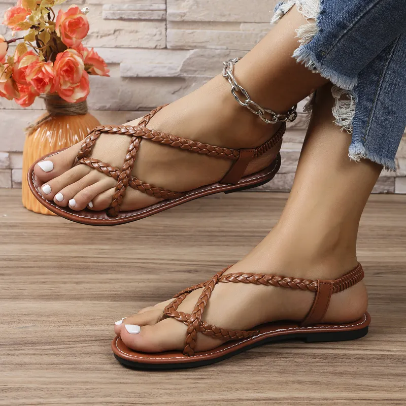 Dames Gevlochten Sandalen - Open Teensandalen met Verstelbare Riem