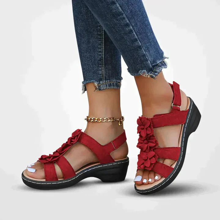 Vrouwen Sandalen - Bloemendetail - Klittenbandsluiting - Verhoogde Zool