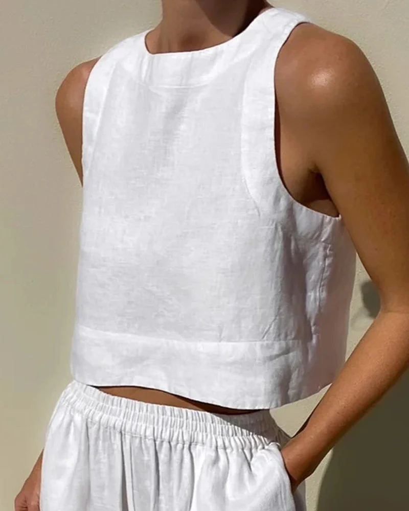 Linnen Set Dames – Mouwloze Top met Wijde Broek