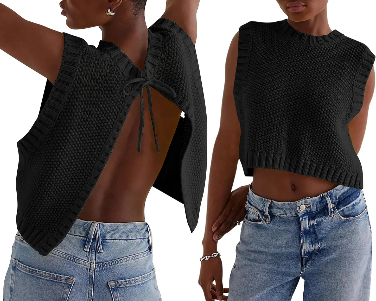 Dames Gebreide Crop Top - Mouwloos - Ronde Hals - Zomertrui