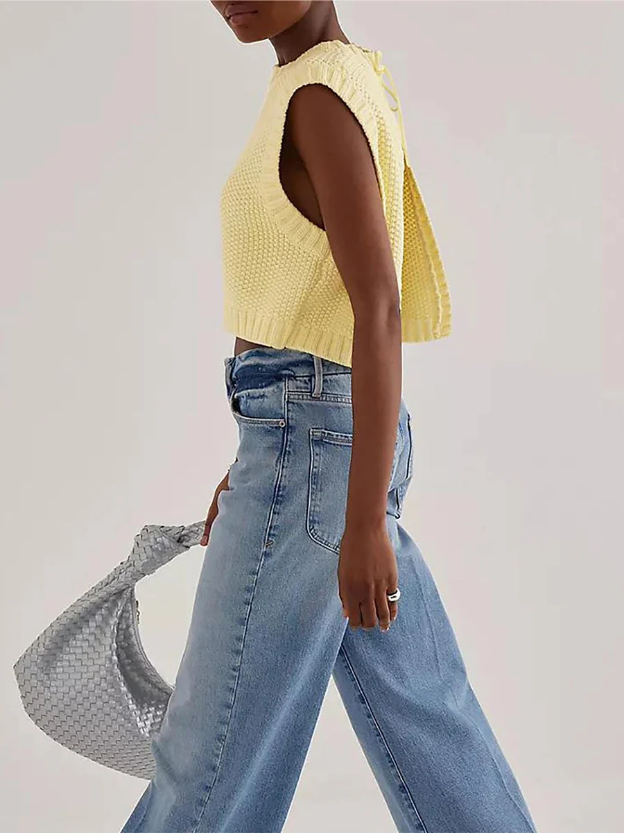 Dames Gebreide Crop Top - Mouwloos - Ronde Hals - Zomertrui