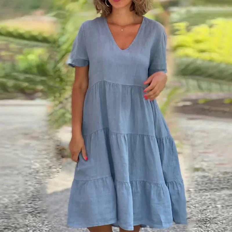 Luchtige midi-jurk met V-hals – Gelaagde casual stijl