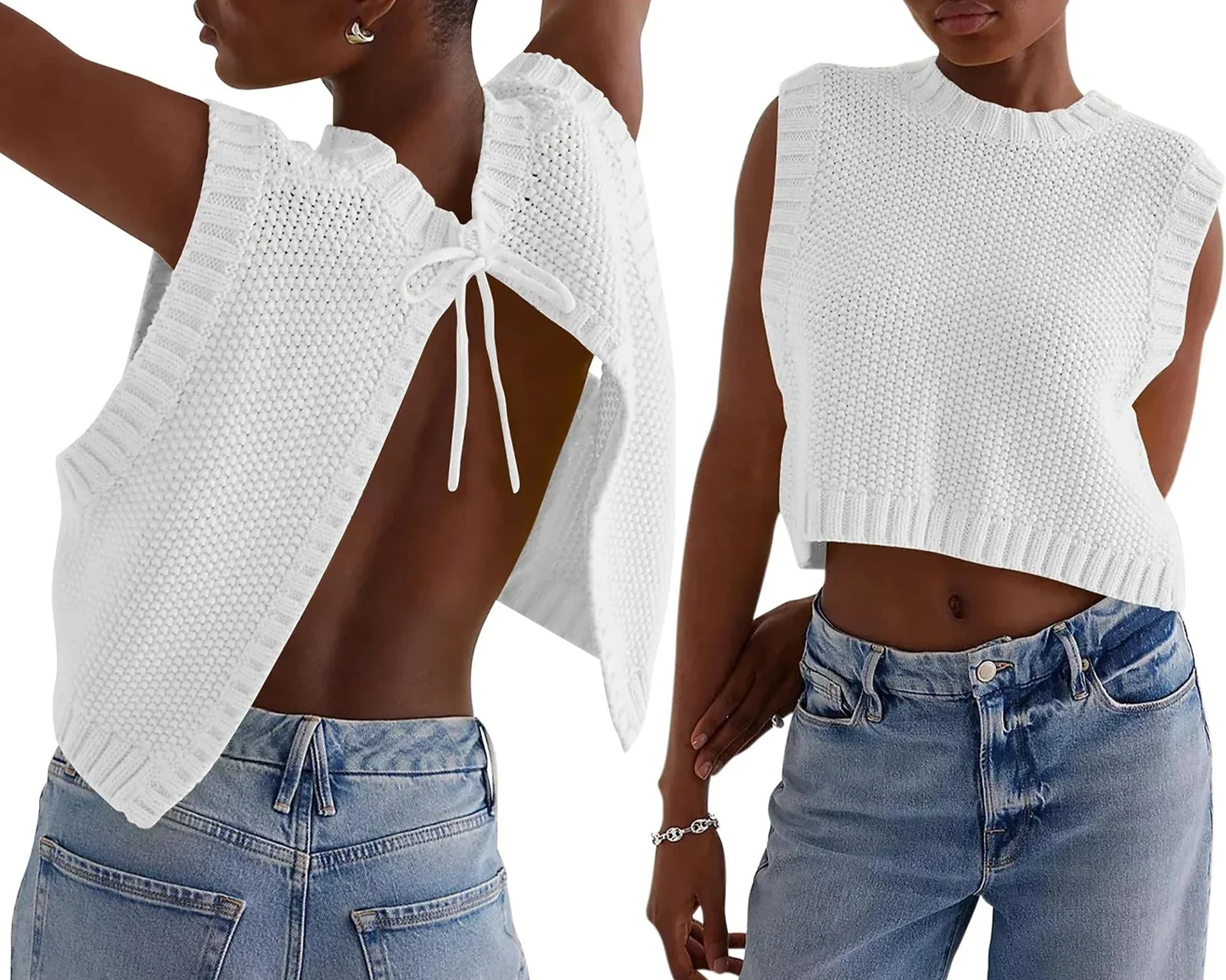 Dames Gebreide Crop Top - Mouwloos - Ronde Hals - Zomertrui