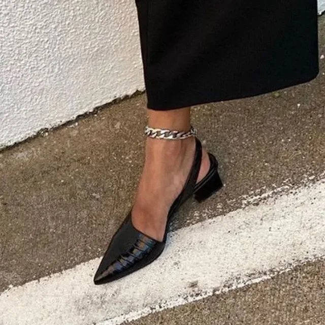 Dames slingback hakken – Puntige neus met blokhak en krokodillenstructuur