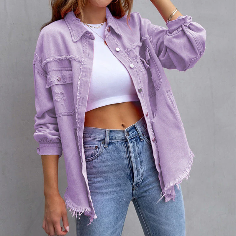 Dames Denim Jas - Ruwe Afwerking - Destroyed Look - Casual Oversized Model