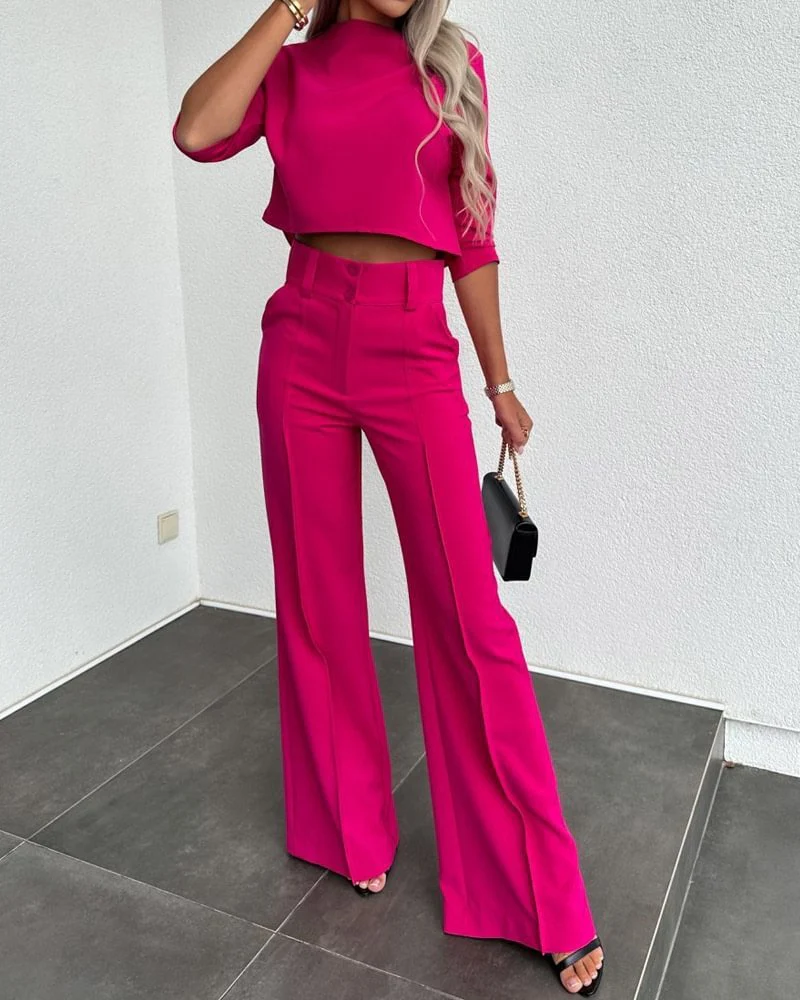 Tweeledig damespak met hoge taille broek – Minimalistische elegante set