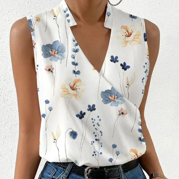 Dames Blouse Mouwloos - Bloemenprint - V-Hals - Zomer Top