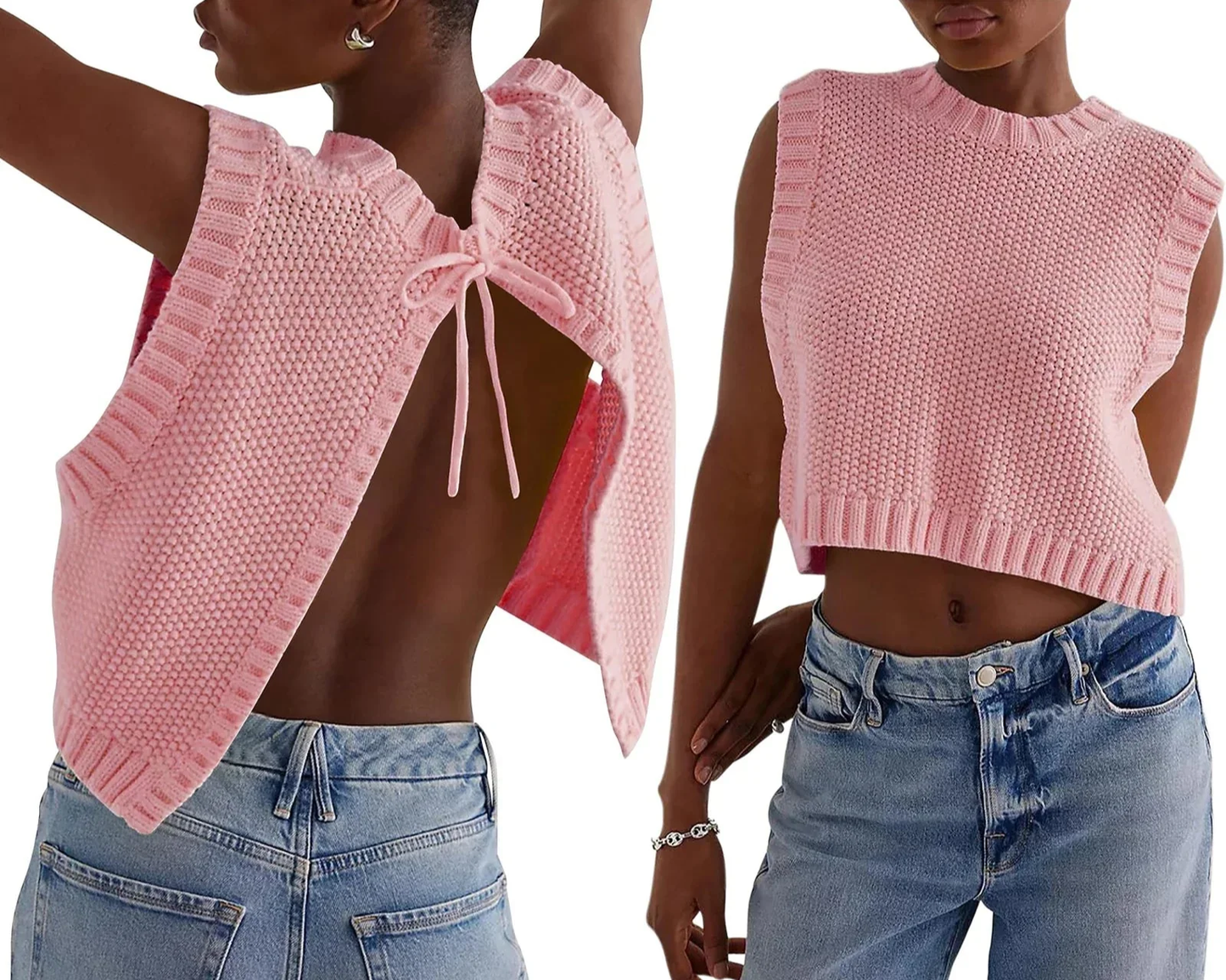 Dames Gebreide Crop Top - Mouwloos - Ronde Hals - Zomertrui